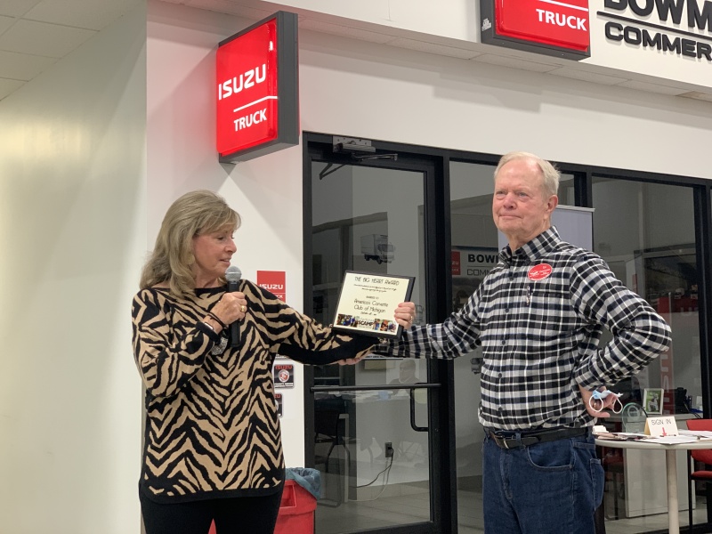 Big Heart Award: Anne Evans presents award to Ed Osterman of America's Corvette Club of Michigan